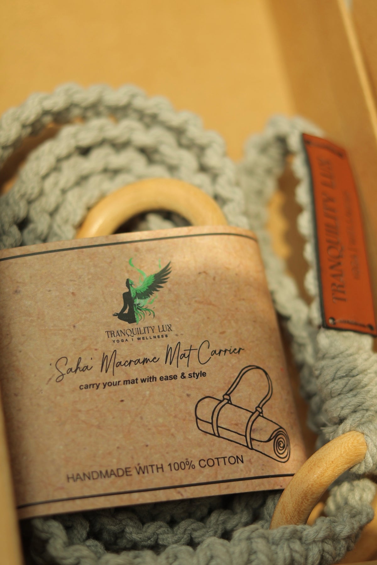 Morning Fog Macrame Mat Carrier