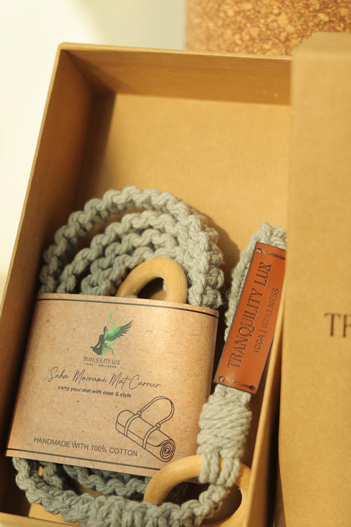 Morning Fog Macrame Mat Carrier